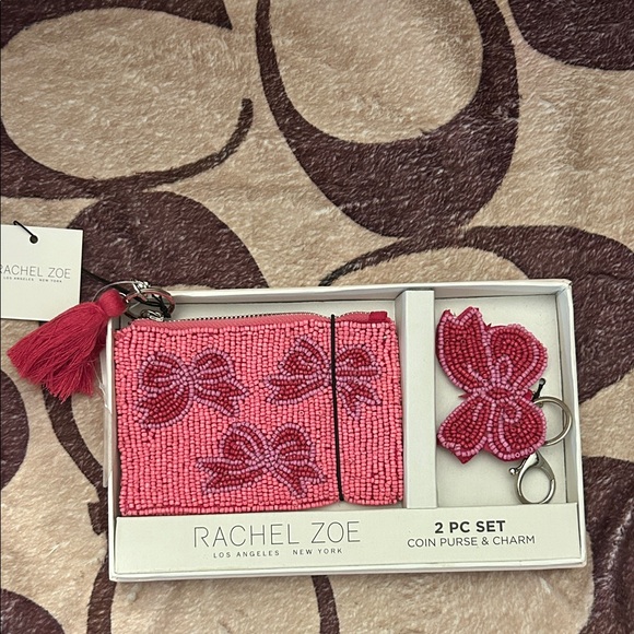 Rachel Zoe Accessories - Rachel Zoe Bow Pink and Purple Beaded Pouch and Charm Set — NWT